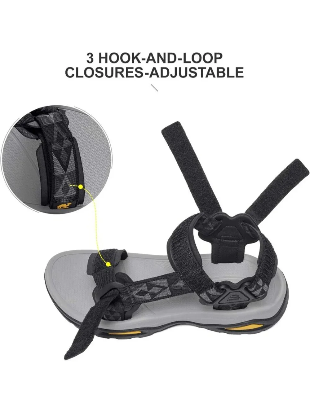 Men's Black Arch Support Open Toe Beach Comfortable Hiking Sandals Shoes